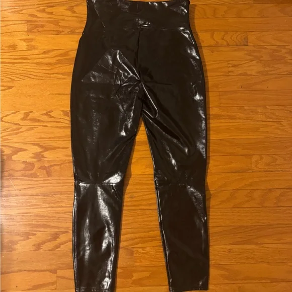 SPANX Faux Patent Leather Leggings Black Liquid Gloss Pants Classic Sz. XL - Picture 6 of 8